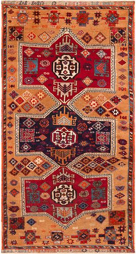 East Anatolia Antique 3 Medallion Camel Hair Rug 6 ft 1 in x 3 ft 2 in (1.85 m x 0.96 m)