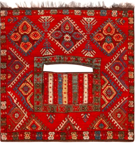 Antique Central Anatolia Kirsehir Saddle Cover 3 ft 0 in x 2 ft 11 in (0.91 m x 0.88 m)