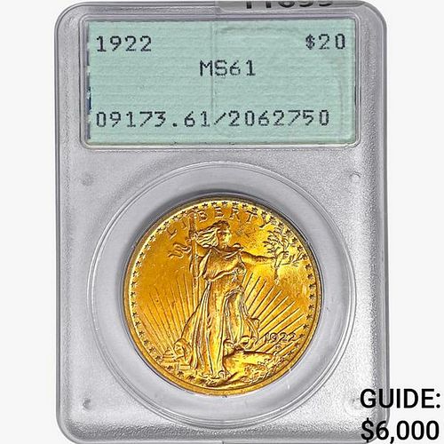 1922 $20 Gold Double Eagle PCGS MS61