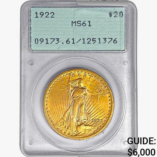 1922 $20 Gold Double Eagle PCGS MS61