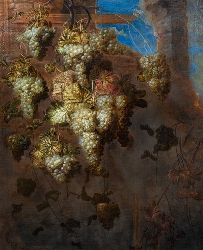 STILL LIFE OF GRAPES IN THE VINEYARD OIL PAINTING