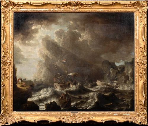 STORM SHIPWRECK OIL PAINTING