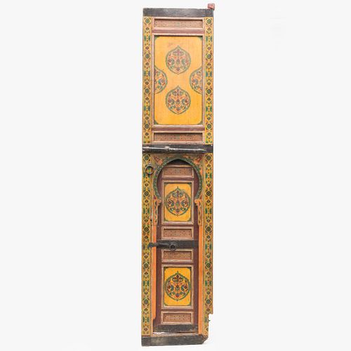 Pair of Large Moorish Polychrome Decorated Wood Doors