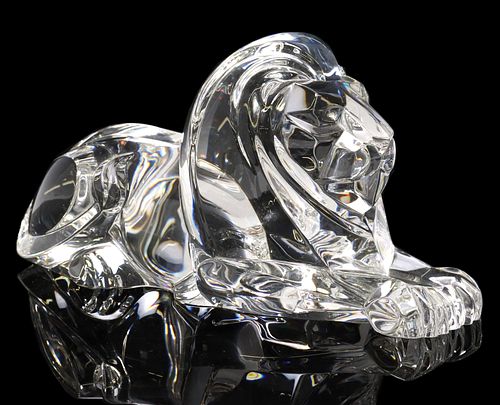 STEUBEN LLOYD ATKINS GLASS REPOSING LION FIGURE