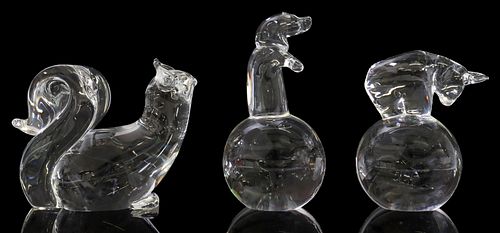 (3) STEUBEN COLORLESS ART GLASS ANIMAL FIGURES