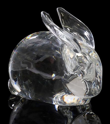 STEUBEN COLORLESS LEAD GLASS SEATED RABBIT FIGURE