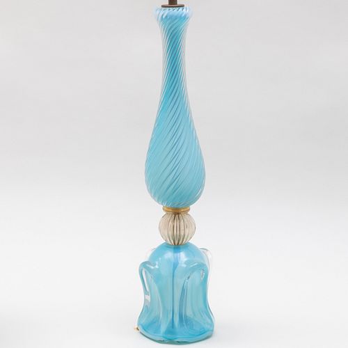 Murano Blue and Gilt-Decorated Glass Lamp
