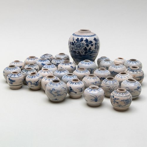 Group of Thirty-Four Vietnamese Hoi An Hoard Porcelain Jarlets and a Larger Jarlet 