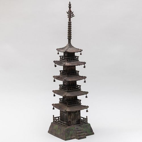 Chinese Patinated Metal Model of a Pagoda 