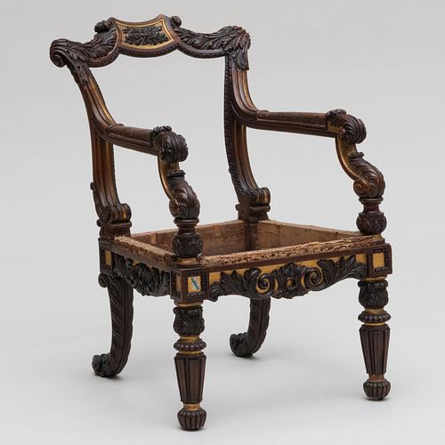 William IV Carved Rosewood and Parcel-Gilt Armchair, Attributed to Gillows of Lancaster