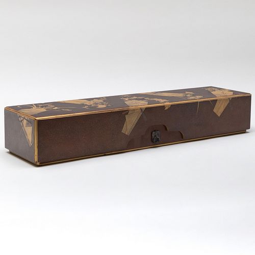 Japanese Nashiji Lacquer Scroll Box and Cover