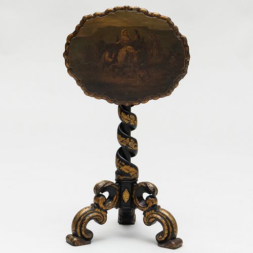 Victorian Polychrome Painted and Parcel-Gilt Tripod Tilt-Top Table 