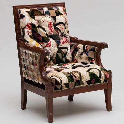 Regency Carved Mahogany and Tufted Upholstered Armchair