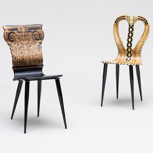 Two Piero Fornasetti Painted Side Chairs  
