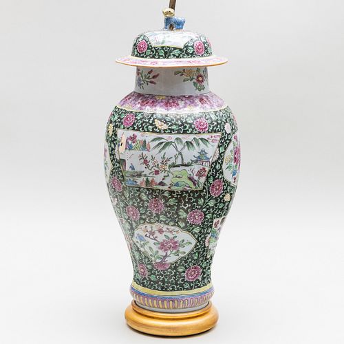 Chinese Famille Verte Vase and Cover Mounted as a Lamp