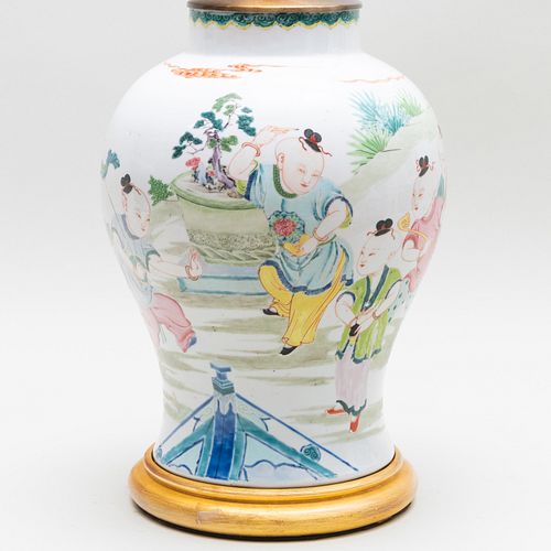 Chinese Famille Rose Porcelain Jar Mounted as a Lamp