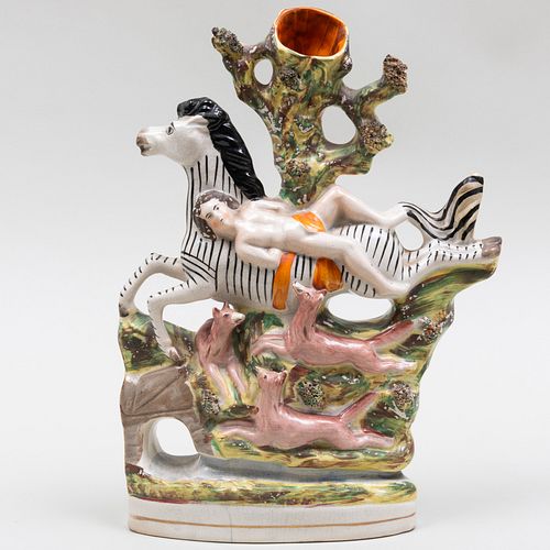 Staffordshire Mazeppa Tied to a Galloping Zebra Group Spill Vase 