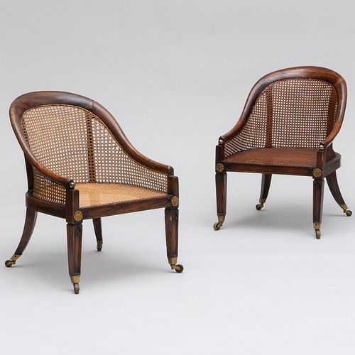 Pair of Regency Grain Painted and Caned Tub Chairs 