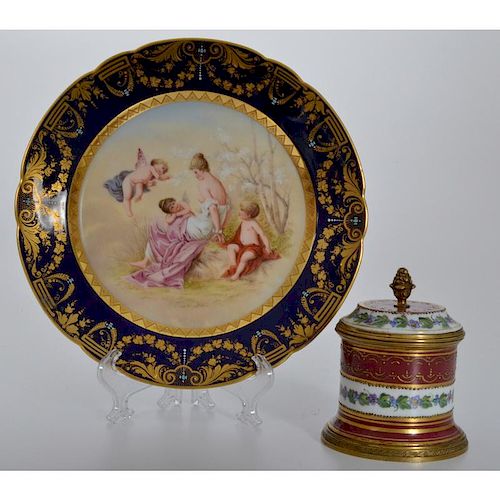 Dresden Porcelain Plate and French Porcelain Inkwell