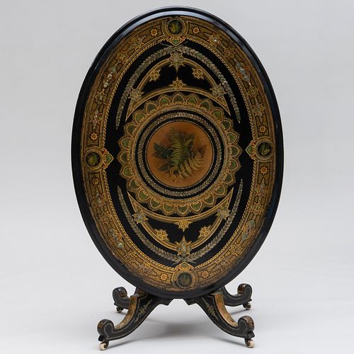Early Victorian Polychrome Painted, Parcel-Gilt and Mother-of-Pearl Inlaid Tilt-Top Center Table 