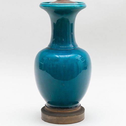 Chinese Turquoise Glazed Porcelain Vase Mounted as a Lamp