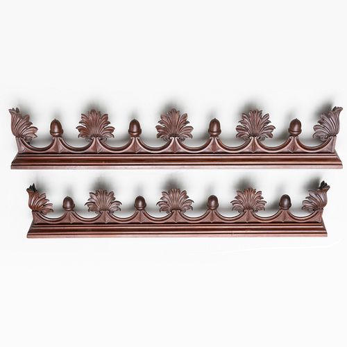 Pair of Regency Style Mahogany Acanthus and Acorn Carved Pelmets