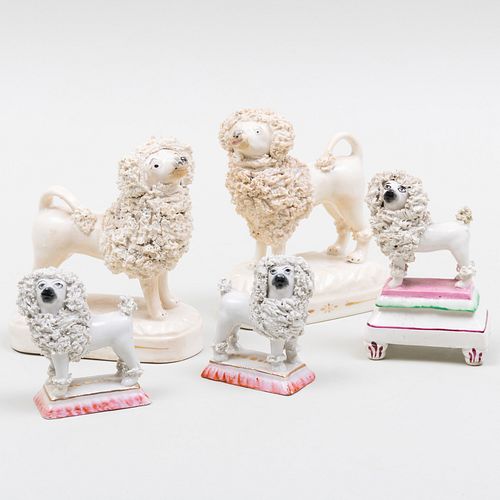 Group of Five Staffordshire Models of Poodles 