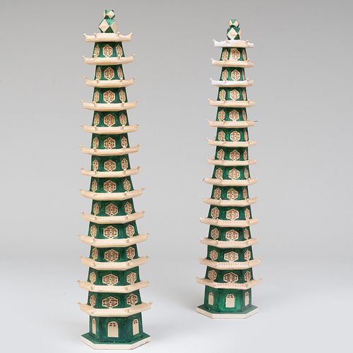 Pair of Tony Duquette Painted Composite Pagoda Uplights