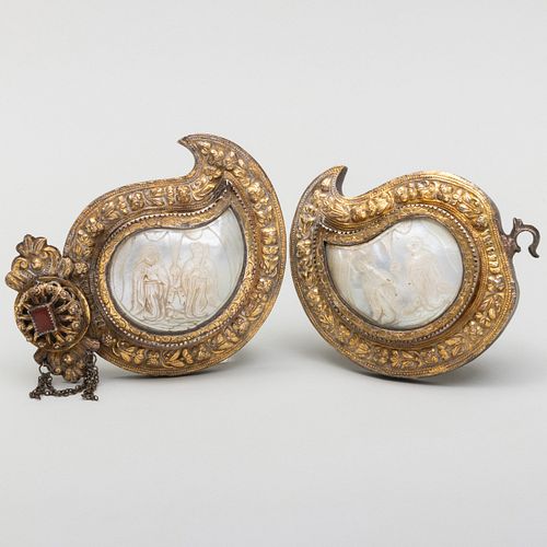 Gilt-Metal and Mother-of-Pearl Clasp, Possibly East European 