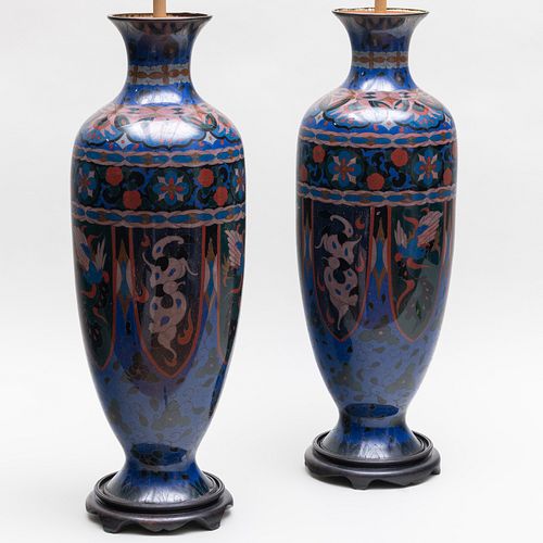 Pair of Japanese Cloisonné Vases Mounted as Lamps 