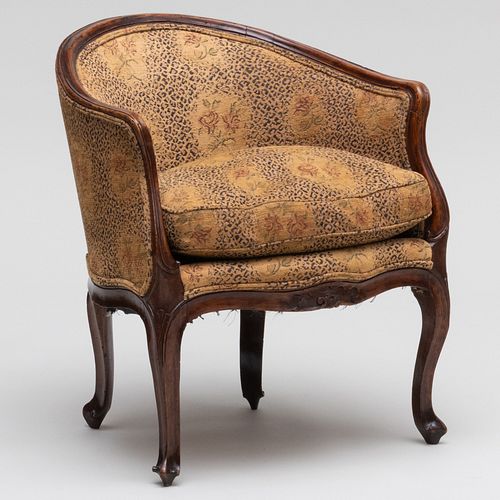 Italian Rococo Style Walnut and Upholstered Tub Chair