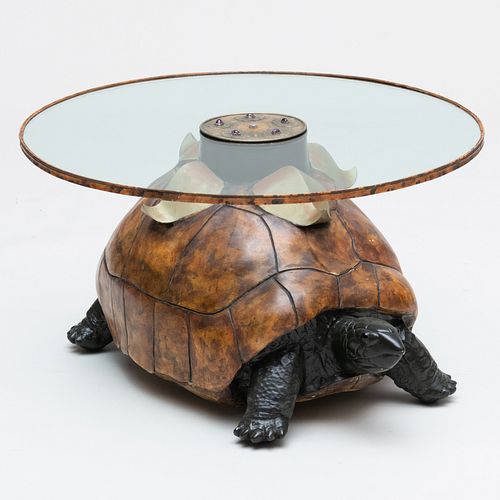 Painted Composition and Glass Tortoise Modeled Low Table, The Workshops of Anthony Redmile