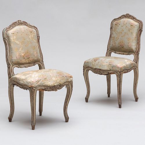 Pair of Louis XV Style Painted Chaises a la Reine