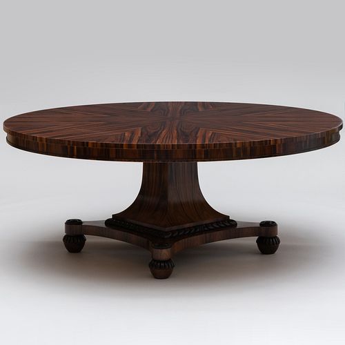 Regency Style Zebrawood Circular Dining Table, Modern 