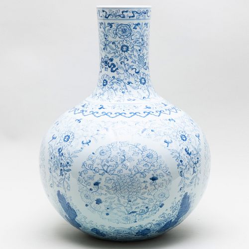 Large Jingdezhen Pale Blue and White Porcelain Vase 