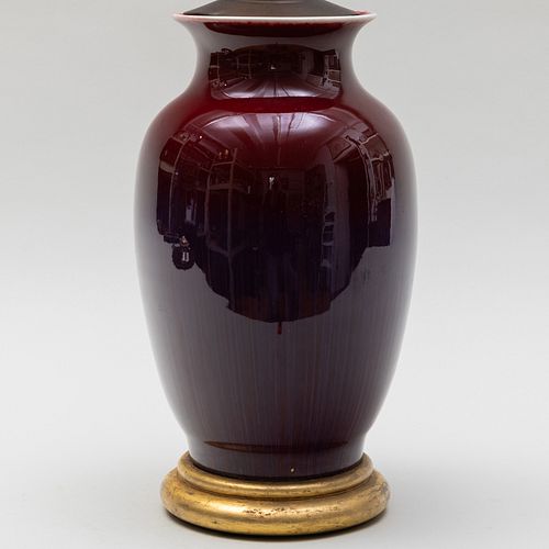 Chinese Flambe Glazed Porcelain Vase Mounted as a Lamp