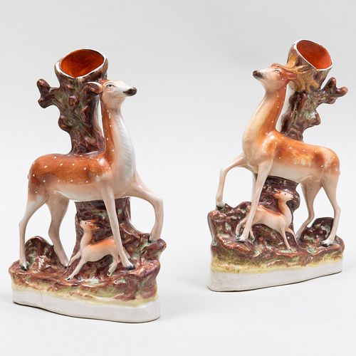 Pair of Staffordshire Deer Spill Vases