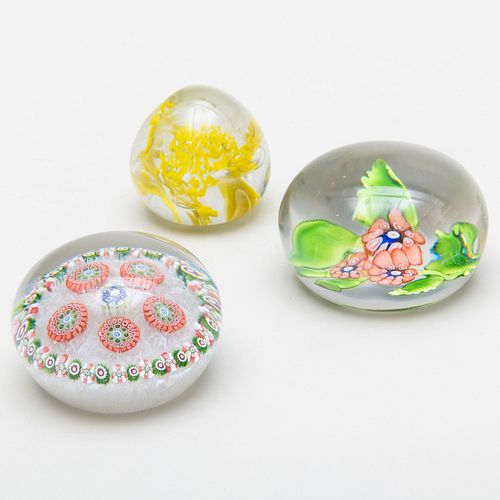 Group of Three Internally Decorated Paperweights
