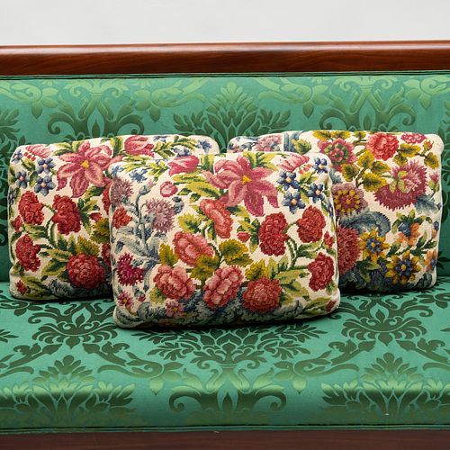Group of Three Floral Needlepoint Pillows