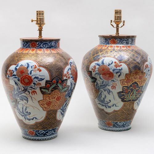 Pair of Japanese Imari Porcelain Vases Mounted as Lamps