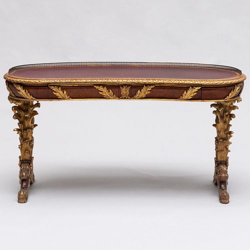 Victorian Style Amboyna, Alder and Parcel-Gilt Kidney-Shape Desk, Designed by Ann Getty and Associates