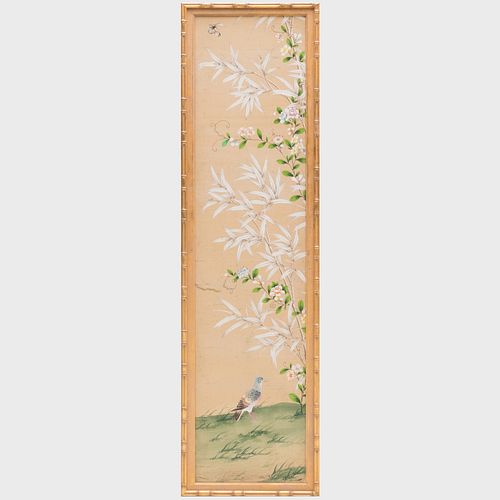 Set of Four Chinese Hand-Painted Silk Framed Panels, in the Qianlong Style