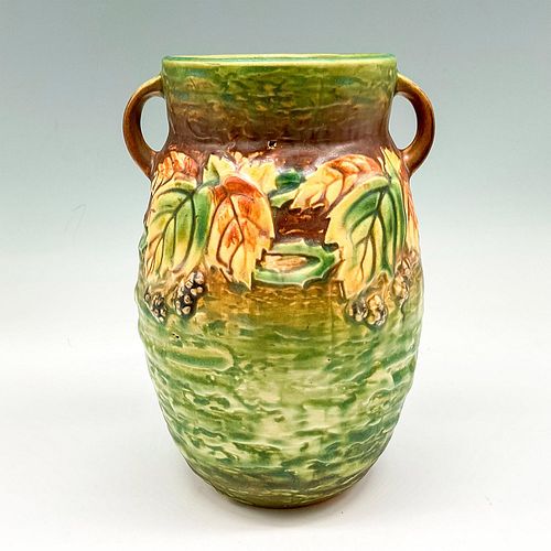 Roseville Pottery Double Handled Vase, Blackberry Green