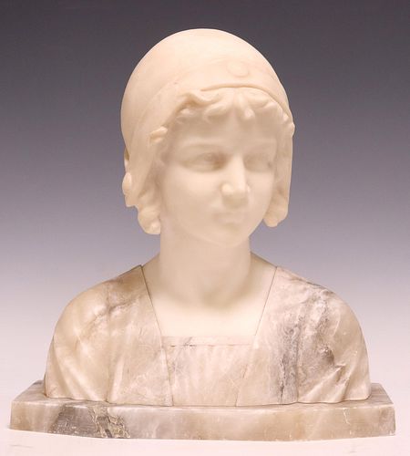 ITALIAN CARVED ALABASTER BUST OF A YOUNG WOMAN