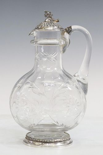 FRENCH 950 SILVER-MOUNTED CUT GLASS CLARET JUG