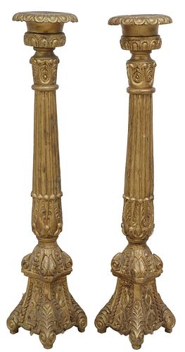 (2) ITALIAN BAROQUE STYLE GILT TORCHIERE STANDS