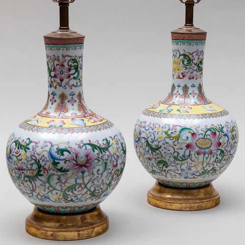 Chinese Famille Rose Porcelain Vases Mounted as Lamps