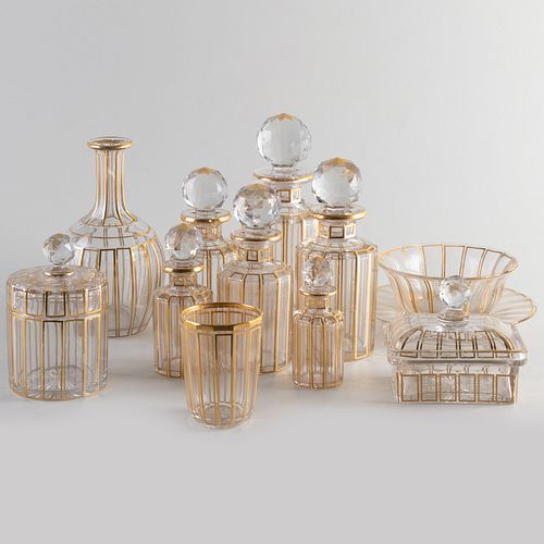 Continental Faceted and Gilt-Decorated Glass Toilette Service