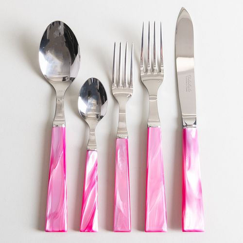 Delarboulas Stainless Steel and Pink Acrylic Flatware Service