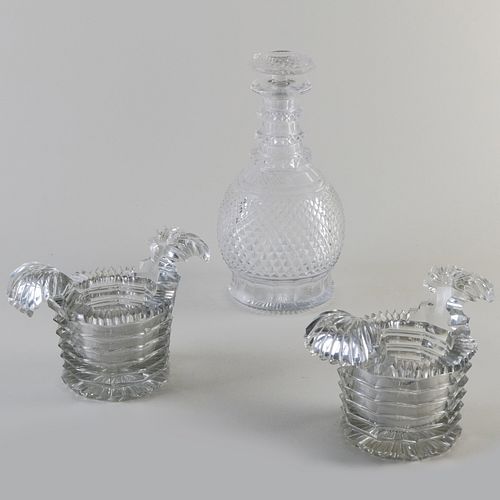 Pair of George III Cut Glass Butter Tubs and a Cut Glass Decanter and Stopper